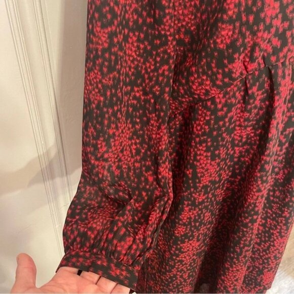 Beachlunchlounge Size M Red Black Kelsea Babydoll Semi Sheer Flowy Ruffle Dress - Picture 11 of 13